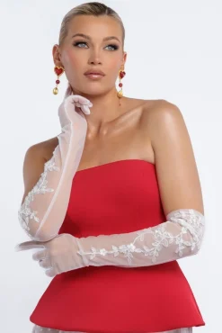 Floral Embroidered Mesh Gloves by Goddiva
