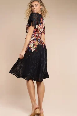 Floral Flutter Sleeve Wrap Midi Dress - Black by Goddiva