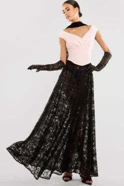 Floral Lace A-Line Maxi Skirt by Goddiva