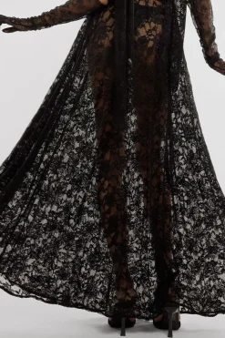 Floral Lace A-Line Maxi Skirt by Goddiva