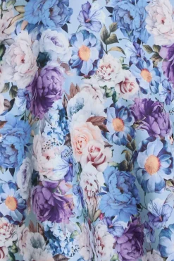 Floral Print A-Line Sweetheart Midi Dress - Powder Blue by Goddiva