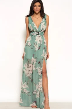 Floral Print Belted Maxi Dress by Urban Touch