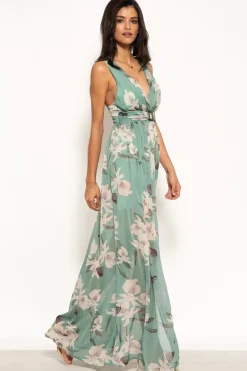 Floral Print Belted Maxi Dress by Urban Touch