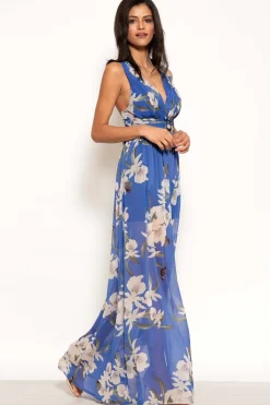 Floral Print Belted Maxi Dress by Urban Touch