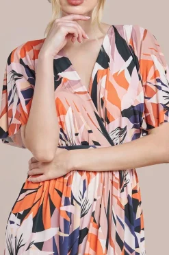 Floral Print Flutter Sleeve Maxi - Orange Print by Goddiva