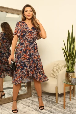 Floral Print Frill Hem Wrap Dress by Double Second