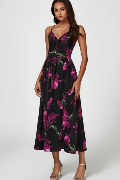 Floral Print Maxi Dress In Black by FS Collection