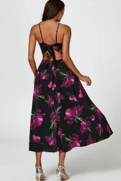 Floral Print Maxi Dress In Black by FS Collection