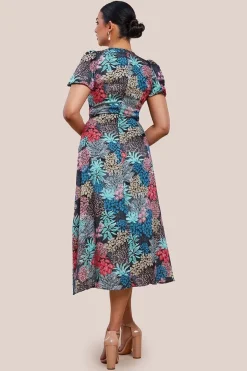 Floral Print Midi Dress With Short Sleeve by Urban Touch