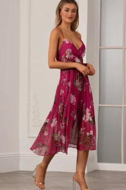 Floral Print Pleated Wrap Body Midi Dress by Urban Touch