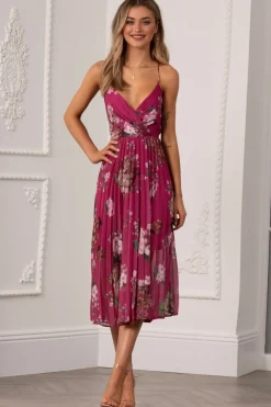 Floral Print Pleated Wrap Body Midi Dress by Urban Touch