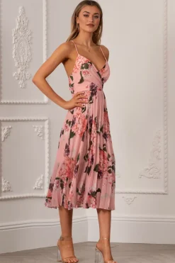 Floral Print Pleated Wrap Body Midi Dress by Urban Touch