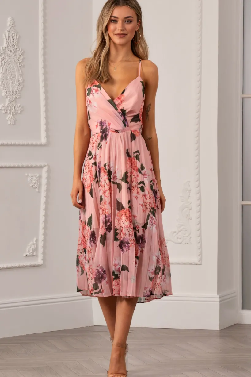 Floral Print Pleated Wrap Body Midi Dress by Urban Touch