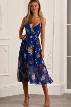 Floral Print Pleated Wrap Body Midi Dress by Urban Touch