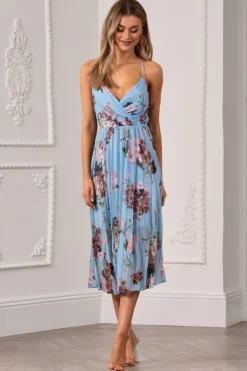 Floral Print Pleated Wrap Body Midi Dress by Urban Touch
