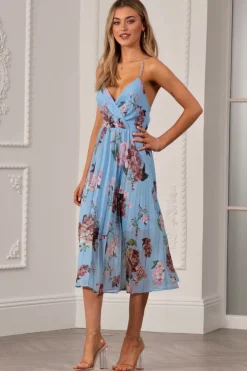 Floral Print Pleated Wrap Body Midi Dress by Urban Touch