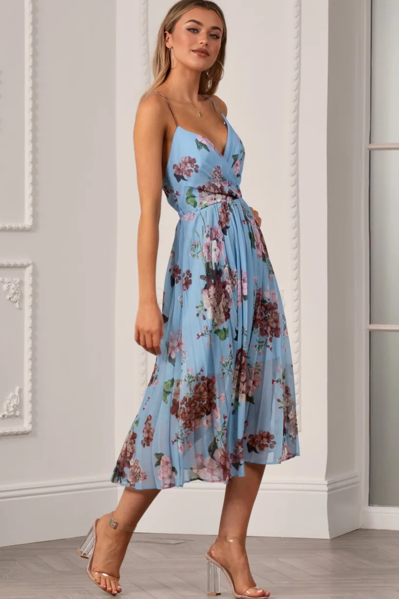 Floral Print Pleated Wrap Body Midi Dress by Urban Touch