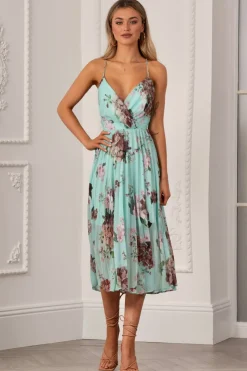 Floral Print Pleated Wrap Body Midi Dress by Urban Touch