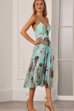 Floral Print Pleated Wrap Body Midi Dress by Urban Touch