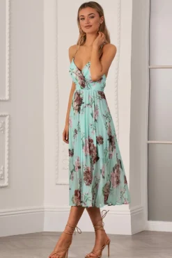 Floral Print Pleated Wrap Body Midi Dress by Urban Touch