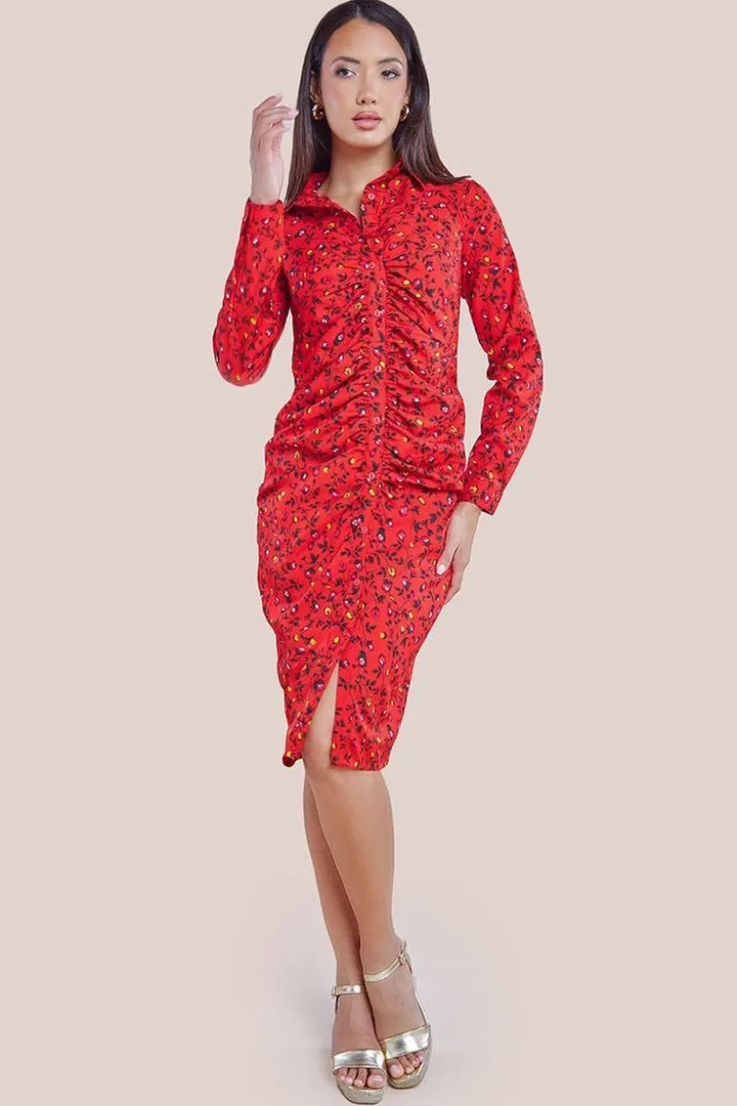 Floral Print Shirt Dress - Red by City Goddess