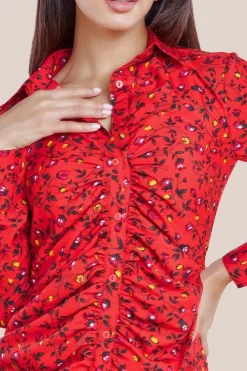Floral Print Shirt Dress - Red by City Goddess