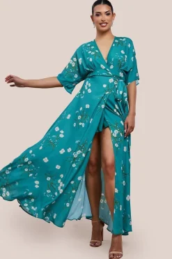 Floral Print Wrap Maxi Dress by Urban Touch