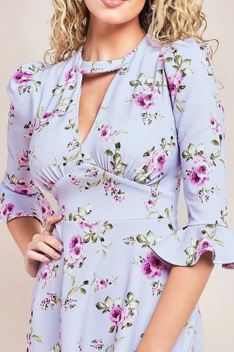 Floral Printed Flared Sleeve Midi - Lilac by Goddiva
