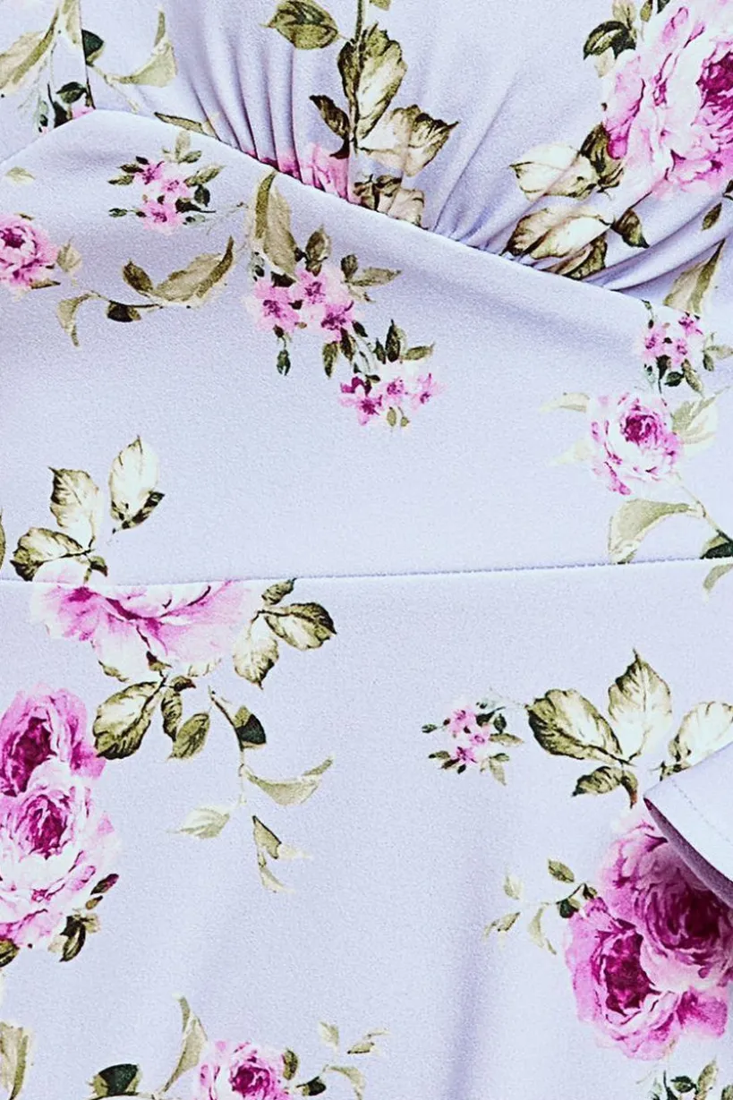 Floral Printed Flared Sleeve Midi - Lilac by Goddiva
