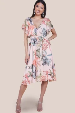Floral Printed Flutter Sleeve Chiffon Midi Dress - Off White by Goddiva