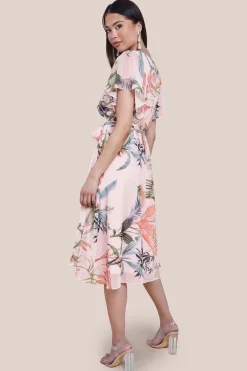 Floral Printed Flutter Sleeve Chiffon Midi Dress - Off White by Goddiva