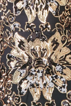 Floral Sequin Mesh Maxi - Gold by Goddiva