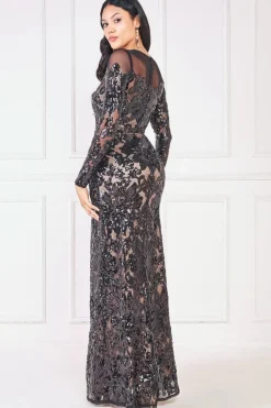 Floral Sequin Mesh Maxi - Black by Goddiva