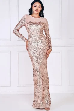 Floral Sequin Mesh Maxi - Champagne by Goddiva