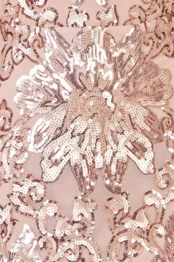 Floral Sequin Mesh Maxi - Champagne by Goddiva
