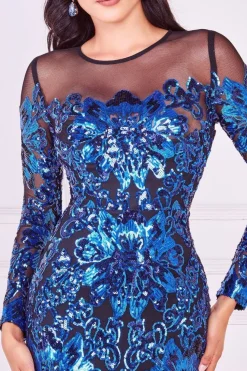 Floral Sequin Mesh Maxi - Navy by Goddiva