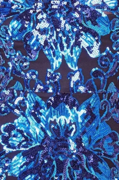 Floral Sequin Mesh Maxi - Navy by Goddiva