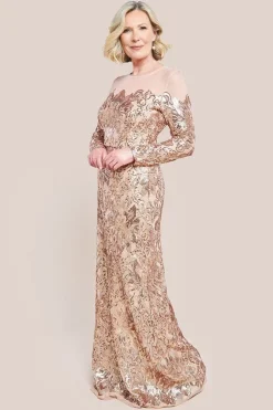 Floral Sequin Mesh Maxi Dress - Champagne by Goddiva