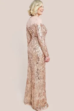 Floral Sequin Mesh Maxi Dress - Champagne by Goddiva