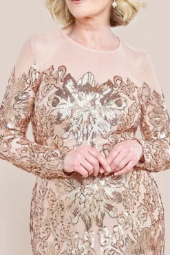 Floral Sequin Mesh Maxi Dress - Champagne by Goddiva