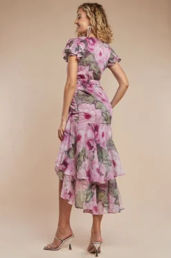 Floral Wrap High And Low Midaxi Dress - Blush by Goddiva