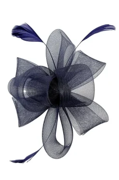 Flower & Feathers Fascinator Hat With Headband & Clip In Navy by SVNX