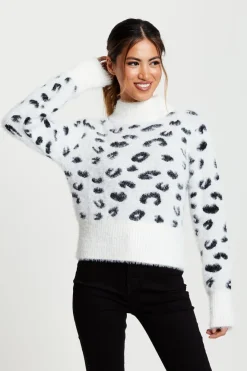 Fluffy Animal High Neck Jumper In Black And White by Liquorish