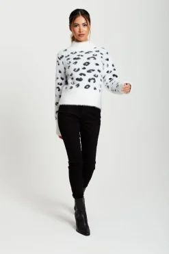 Fluffy Animal High Neck Jumper In Black And White by Liquorish