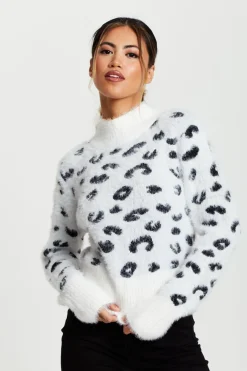 Fluffy Animal High Neck Jumper In Black And White by Liquorish