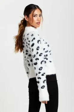 Fluffy Animal High Neck Jumper In Black And White by Liquorish