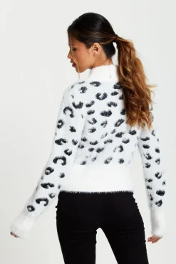 Fluffy Animal High Neck Jumper In Black And White by Liquorish