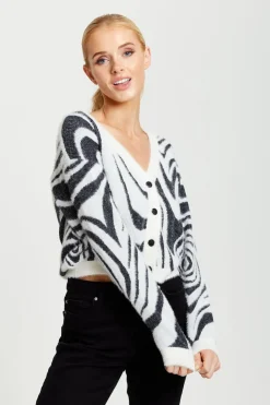 Fluffy Black And White Cardigan by Liquorish
