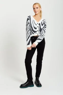 Fluffy Black And White Cardigan by Liquorish
