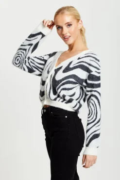 Fluffy Black And White Cardigan by Liquorish